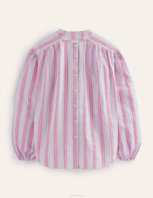 Boden vêtements punch bleu et pastèque femmes chemise oversize à manches blousantes LB2X593