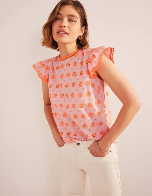 Boden vêtements punch à la pastèque femmes haut à pompons brodés LB2X1800
