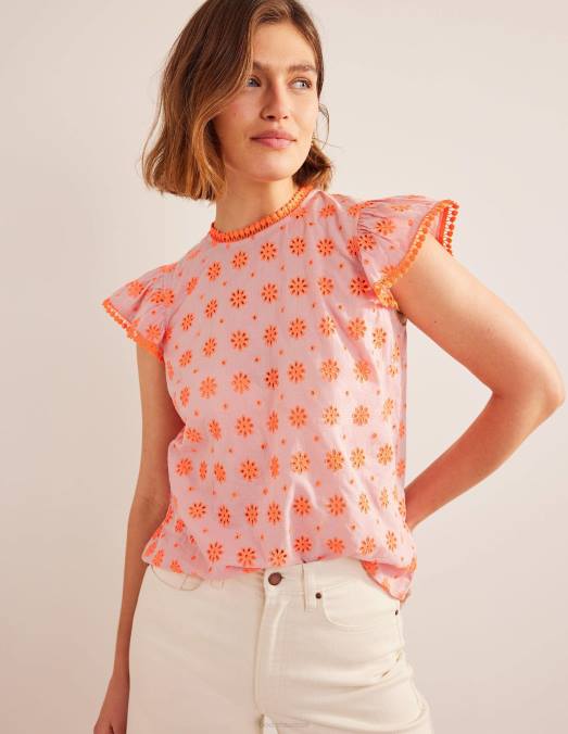 Boden vêtements punch à la pastèque femmes haut à pompons brodés LB2X1800