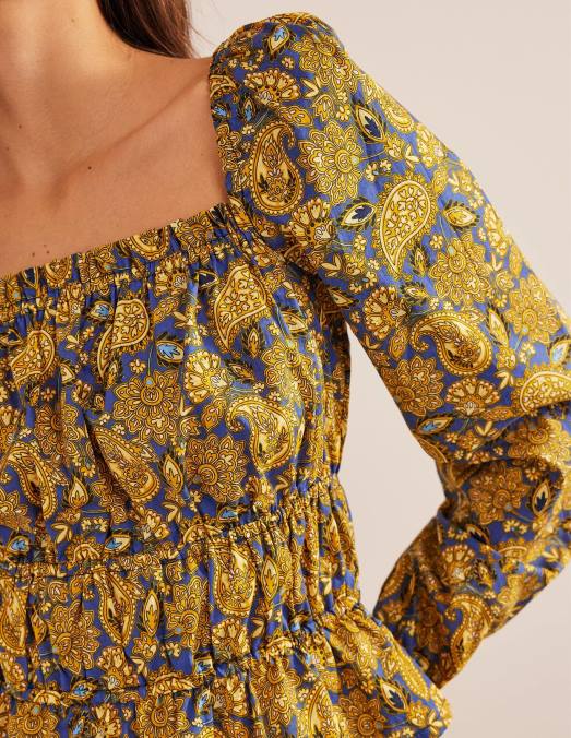 Boden vêtements récolte d'or et terrasse motif cachemire femmes haut à basque et taille froncée LB2X1536