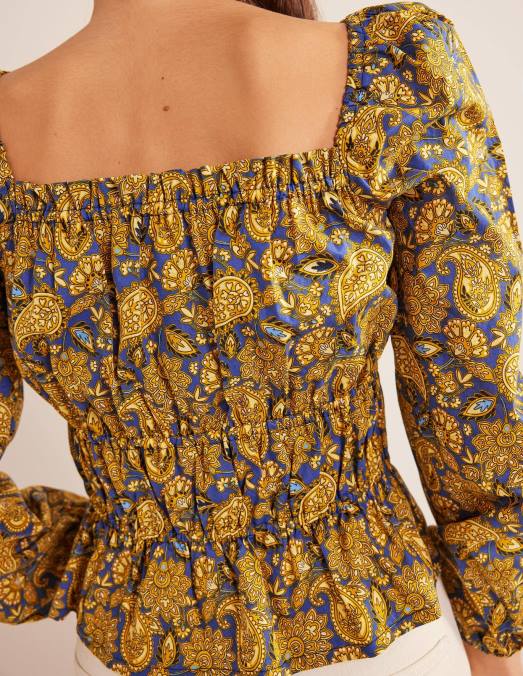 Boden vêtements récolte d'or et terrasse motif cachemire femmes haut à basque et taille froncée LB2X1536