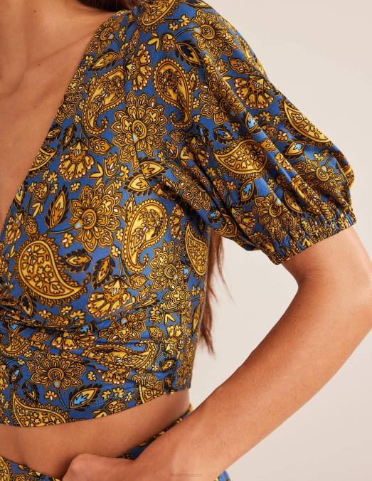 Boden vêtements récolte d'or et terrasse motif cachemire femmes haut court à détails torsadés LB2X1535