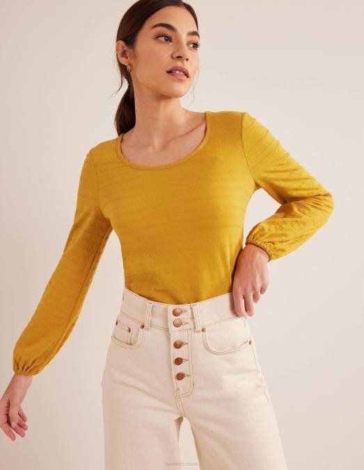 Boden vêtements récolter de l'or femmes haut texturé à encolure dégagée LB2X1487