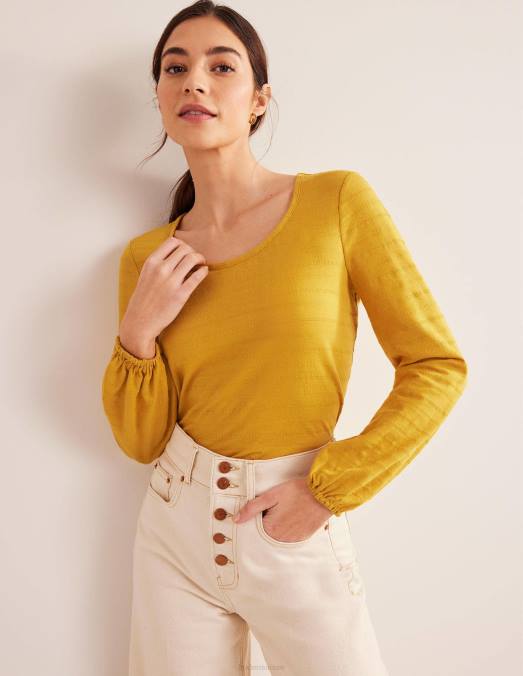 Boden vêtements récolter de l'or femmes haut texturé à encolure dégagée LB2X1487