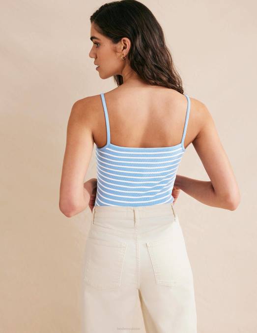 Boden vêtements rayure bleu/ivoire femmes débardeur côtelé à encolure carrée LB2X1803