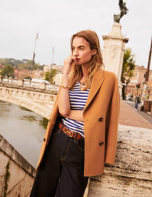 Boden vêtements rayure bleu lapis et ivoire femmes t-shirt côtelé à col en V Anna LB2X199