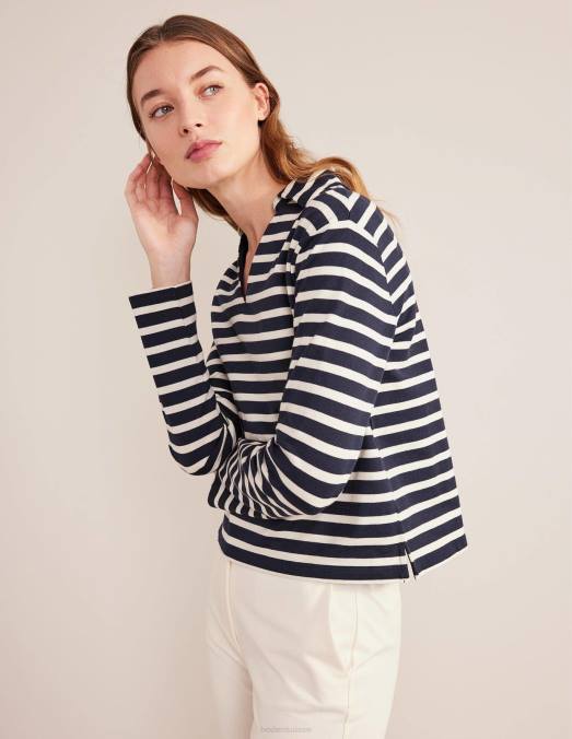 Boden vêtements rayure bleu marine/ivoire femmes haut rayé à col cranté LB2X1565