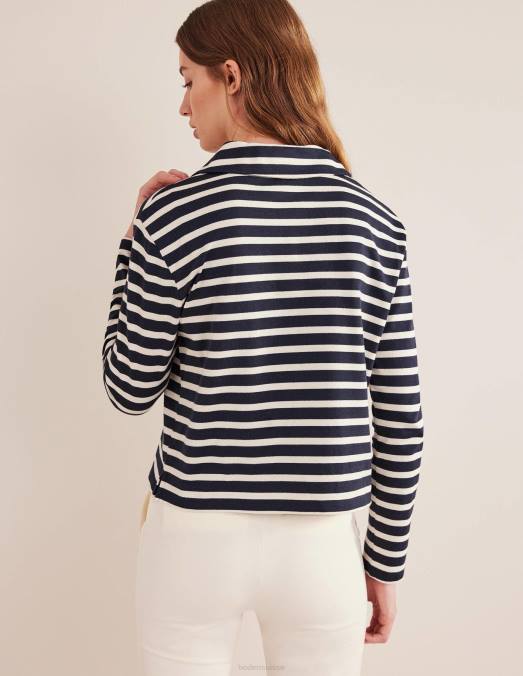 Boden vêtements rayure bleu marine/ivoire femmes haut rayé à col cranté LB2X1565