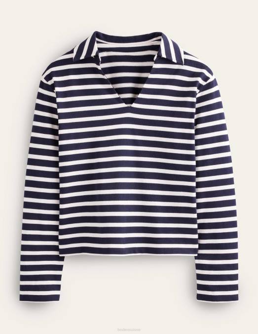 Boden vêtements rayure bleu marine/ivoire femmes haut rayé à col cranté LB2X1565