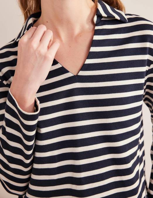 Boden vêtements rayure bleu marine/ivoire femmes haut rayé à col cranté LB2X1565