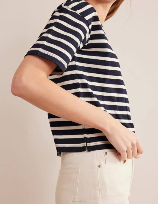 Boden vêtements rayure bleu marine/ivoire femmes t-shirt marinière épais LB2X1558