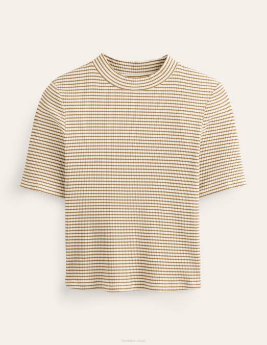 Boden vêtements rayure ivoire/camel femmes haut côtelé à col montant LB2X2502