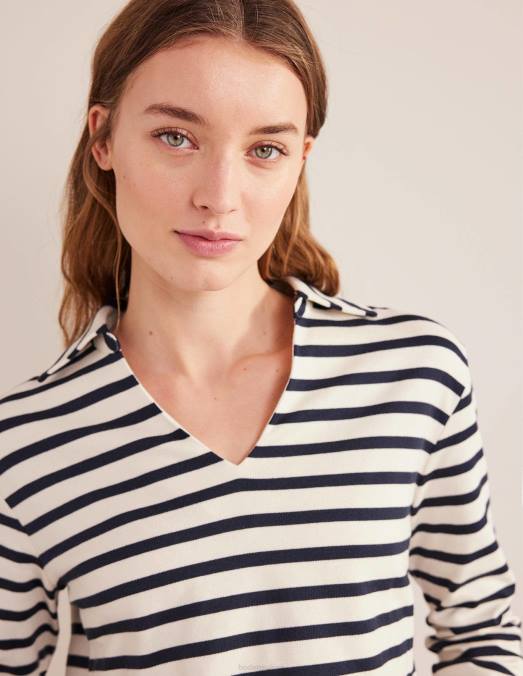 Boden vêtements rayure ivoire/marine femmes haut rayé à col cranté LB2X1482