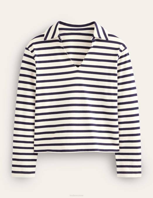 Boden vêtements rayure ivoire/marine femmes haut rayé à col cranté LB2X1482