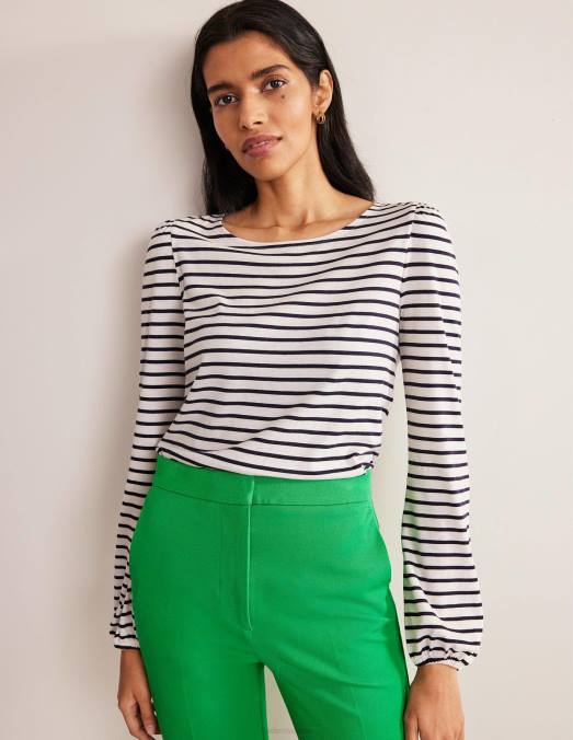 Boden vêtements rayure ivoire/marine femmes haut ultradoux à manches longues LB2X2278