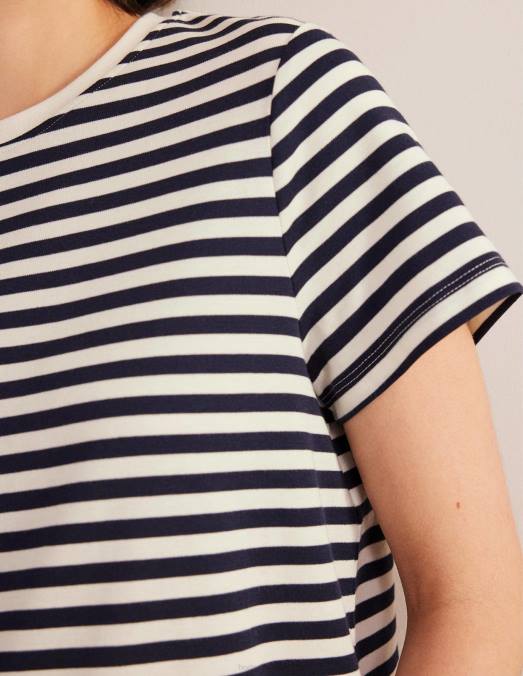 Boden vêtements rayure ivoire/marine femmes t-shirt court en coton parfait LB2X1833