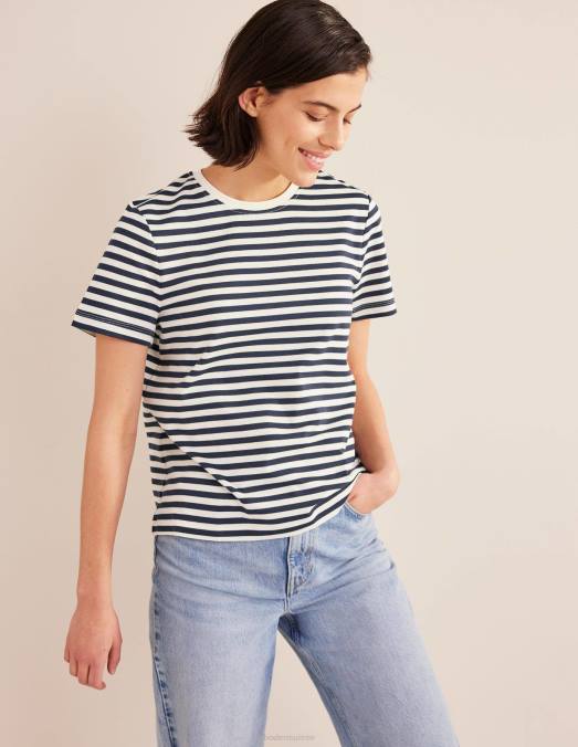 Boden vêtements rayure ivoire/marine femmes t-shirt en coton parfait LB2X120