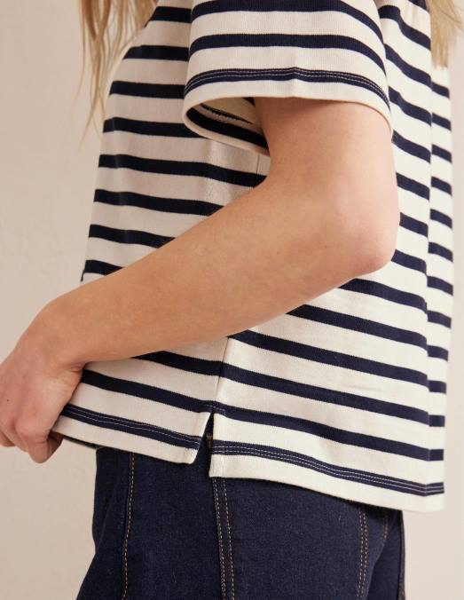 Boden vêtements rayure ivoire/marine femmes t-shirt marinière épais LB2X1206