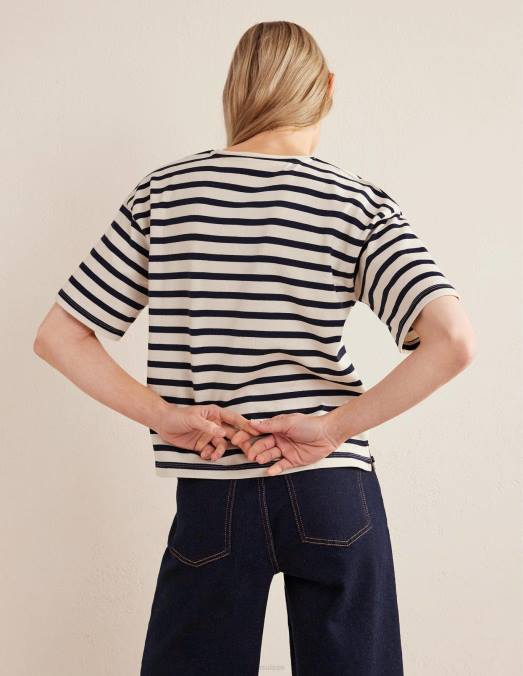 Boden vêtements rayure ivoire/marine femmes t-shirt marinière épais LB2X1206