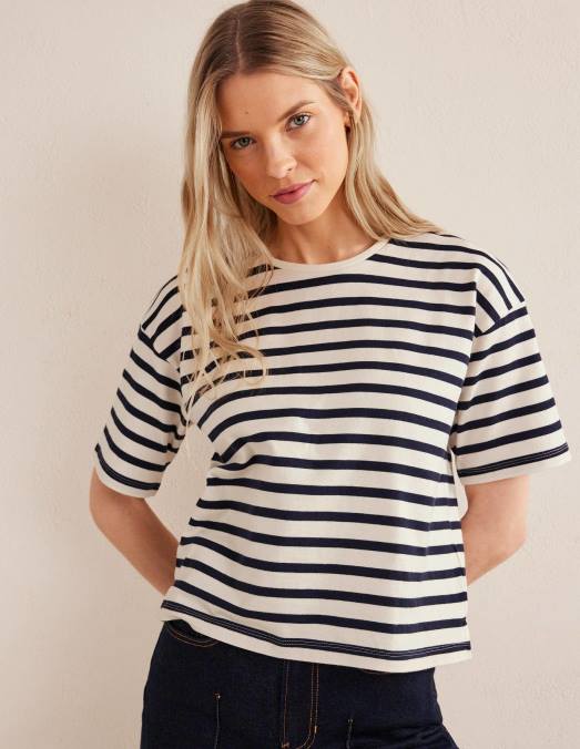 Boden vêtements rayure ivoire/marine femmes t-shirt marinière épais LB2X1206