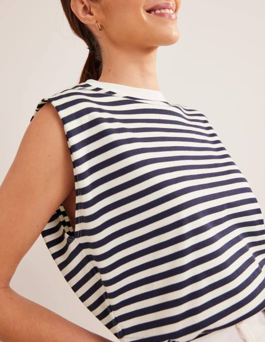 Boden vêtements rayure ivoire/marine femmes top sans manches en coton parfait LB2X1904