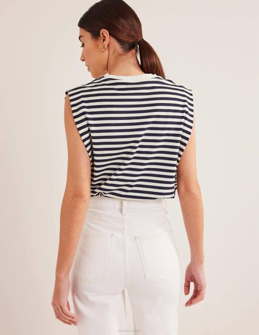 Boden vêtements rayure ivoire/marine femmes top sans manches en coton parfait LB2X1904