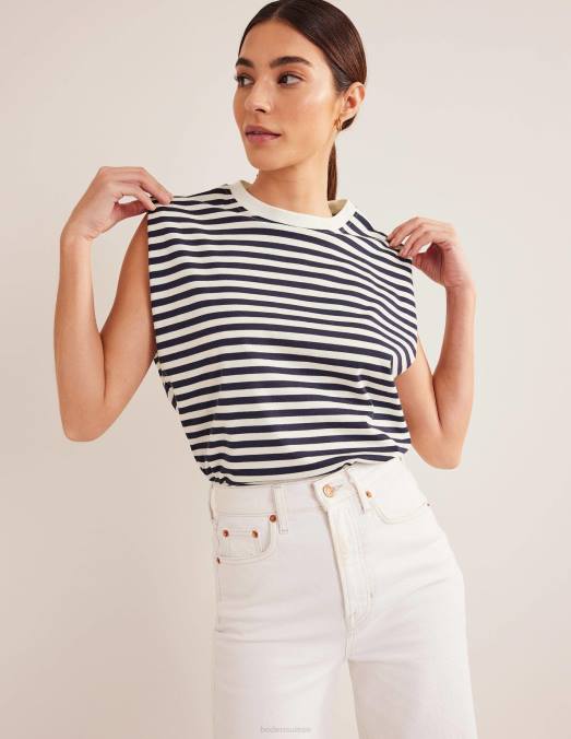 Boden vêtements rayure ivoire/marine femmes top sans manches en coton parfait LB2X1904
