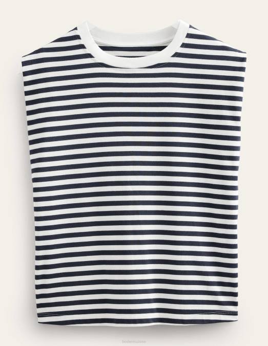 Boden vêtements rayure ivoire/marine femmes top sans manches en coton parfait LB2X1904