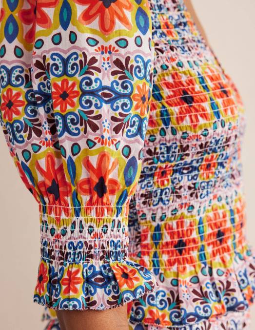 Boden vêtements rayure multi et tapisserie femmes top court à corsage smocké LB2X1556