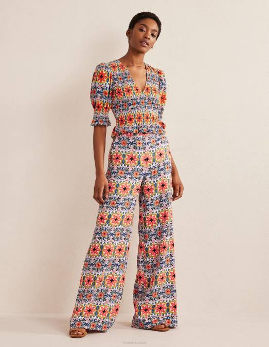 Boden vêtements rayure multi et tapisserie femmes top court à corsage smocké LB2X1556