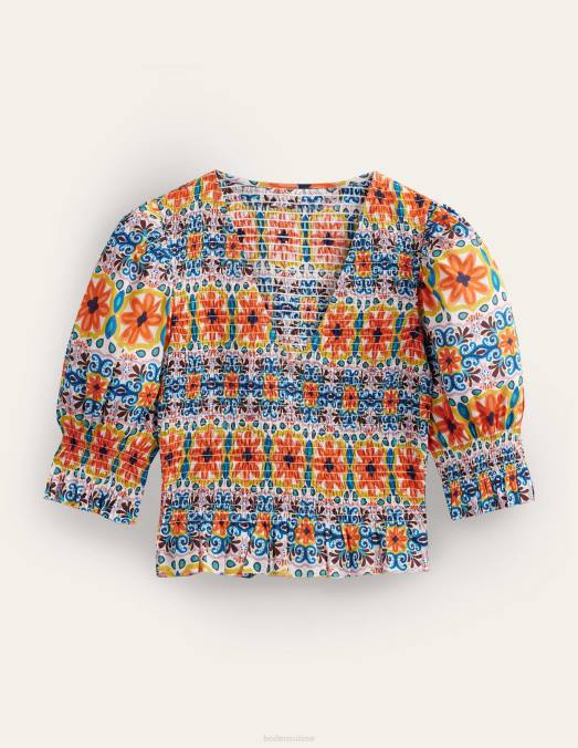 Boden vêtements rayure multi et tapisserie femmes top court à corsage smocké LB2X1556