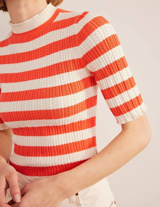 Boden vêtements rayure pastèque brillante femmes haut côtelé à col montant en pointelle LB2X1866