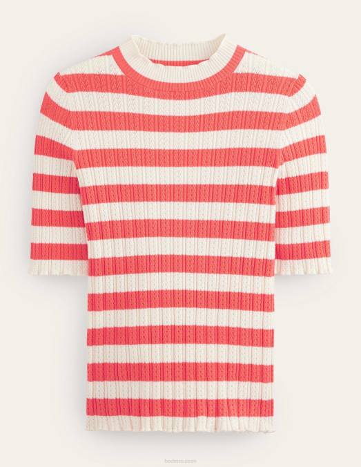 Boden vêtements rayure pastèque brillante femmes haut côtelé à col montant en pointelle LB2X1866