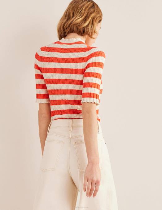 Boden vêtements rayure pastèque brillante femmes haut côtelé à col montant en pointelle LB2X1866