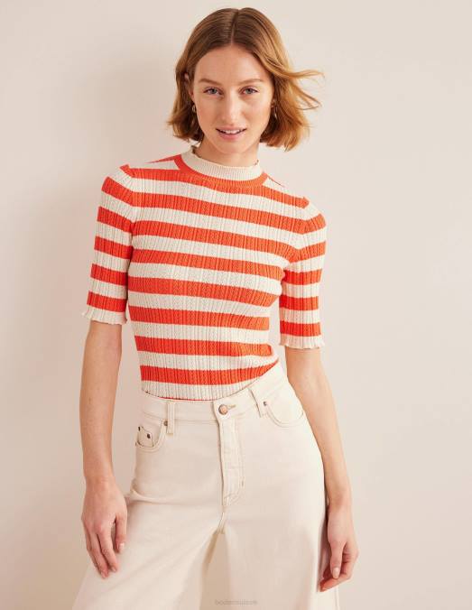 Boden vêtements rayure pastèque brillante femmes haut côtelé à col montant en pointelle LB2X1866