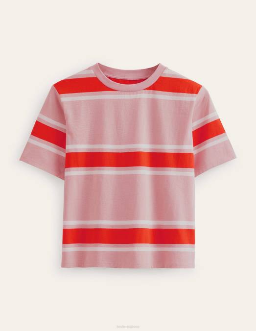 Boden vêtements rayure rose tendre/orange femmes t-shirt à rayures carrées LB2X1454