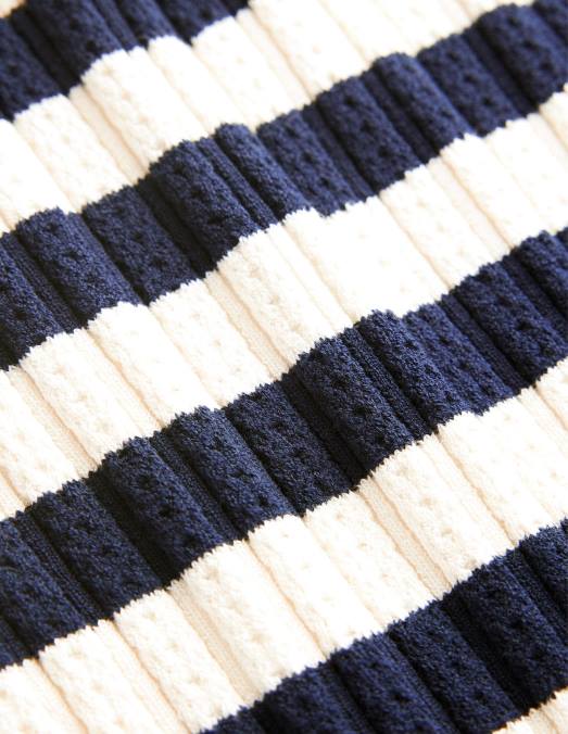 Boden vêtements rayures bleu marine et ivoire femmes haut côtelé à col montant en pointelle LB2X1503