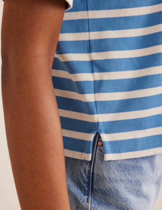 Boden vêtements rayures bleu porcelaine/ivoire femmes t-shirt marinière épais LB2X1578