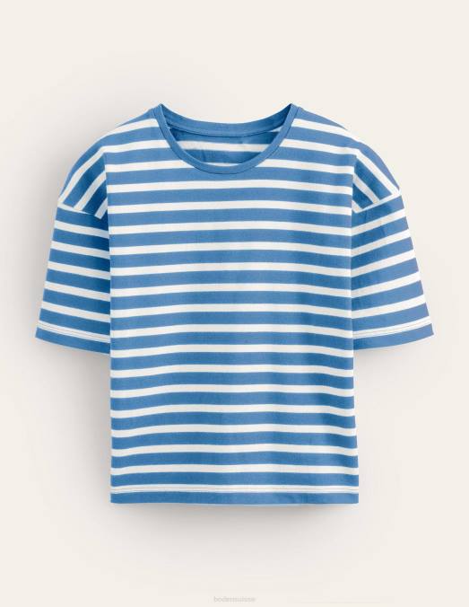 Boden vêtements rayures bleu porcelaine/ivoire femmes t-shirt marinière épais LB2X1578