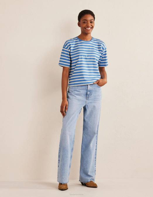 Boden vêtements rayures bleu porcelaine/ivoire femmes t-shirt marinière épais LB2X1578