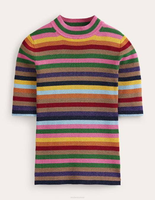 Boden vêtements rayures multicolores scintillantes femmes haut scintillant à col montant LB2X1977