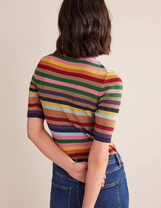Boden vêtements rayures multicolores scintillantes femmes haut scintillant à col montant LB2X1977