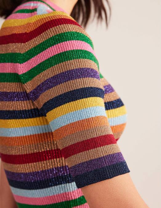 Boden vêtements rayures multicolores scintillantes femmes haut scintillant à col montant LB2X1977