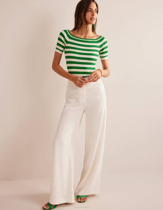 Boden vêtements riche rayure émeraude et ivoire femmes haut côtelé à épaules dénudées LB2X1843