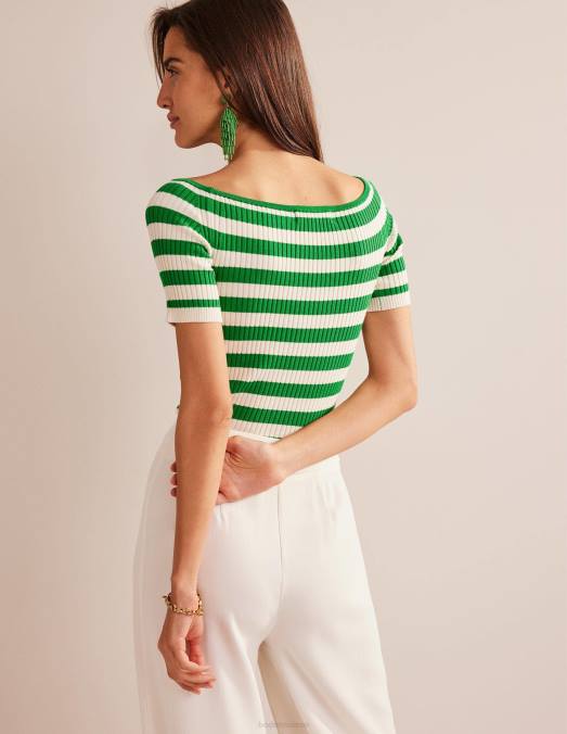 Boden vêtements riche rayure émeraude et ivoire femmes haut côtelé à épaules dénudées LB2X1843