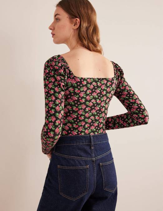 Boden vêtements rose noire et diamant femmes haut en jersey chérie LB2X1917