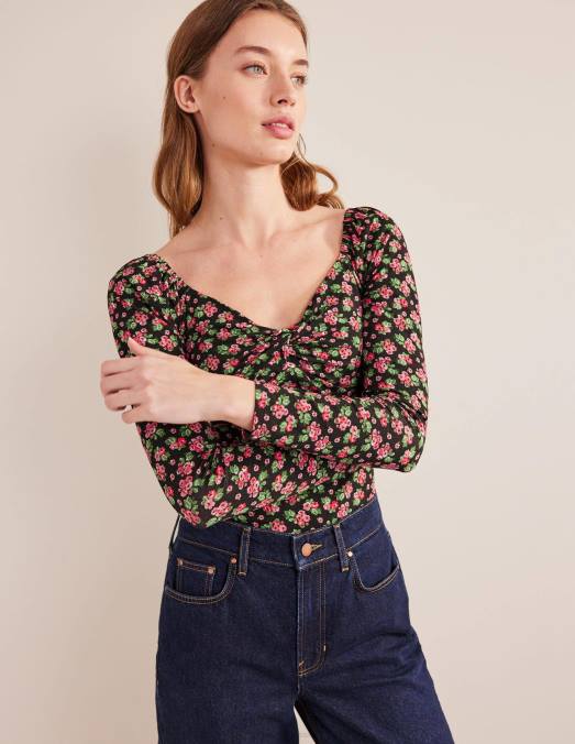 Boden vêtements rose noire et diamant femmes haut en jersey chérie LB2X1917