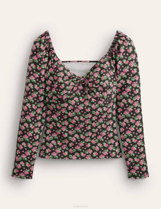 Boden vêtements rose noire et diamant femmes haut en jersey chérie LB2X1917