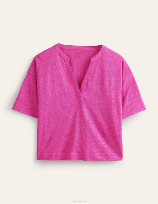 Boden vêtements rose phlox femmes Henley en lin à col ouvert LB2X1672