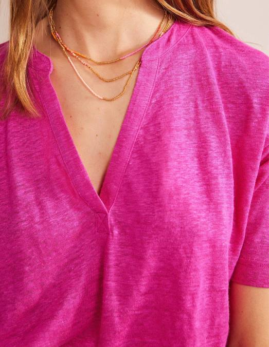 Boden vêtements rose phlox femmes Henley en lin à col ouvert LB2X1672